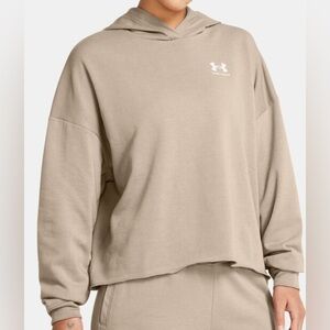 Under Armour Rival Terry Oversized Khaki Hoodie Outdoor Casual Size Large